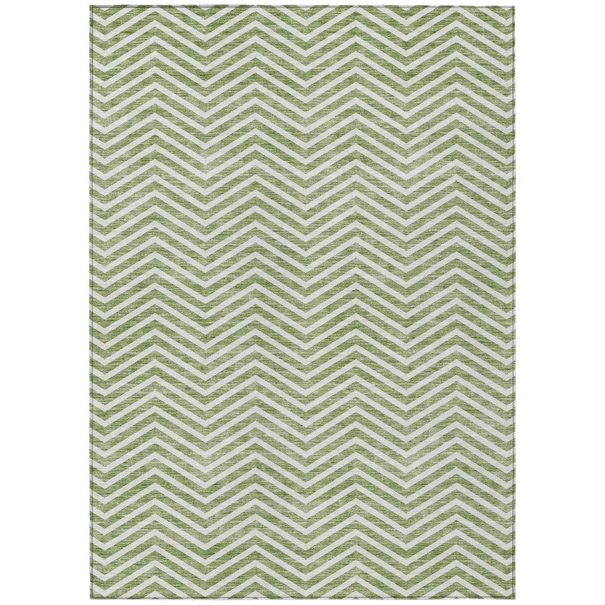 8' X 10' Green And Ivory Chevron Washable Indoor Outdoor Area Rug