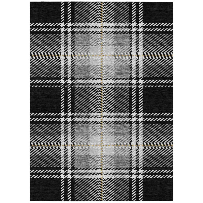3' X 5' Black Gold And Gray Plaid Washable Indoor Outdoor Area Rug