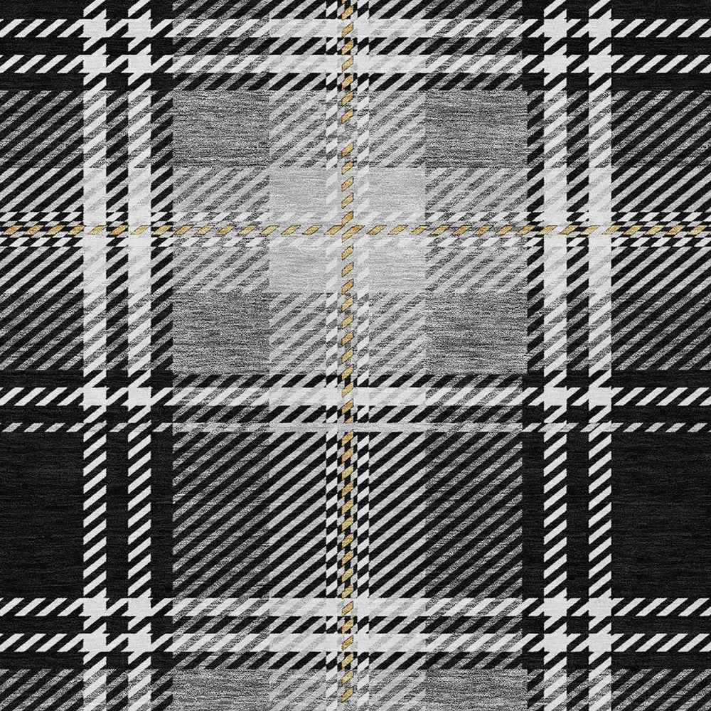 3' X 5' Black Gold And Gray Plaid Washable Indoor Outdoor Area Rug