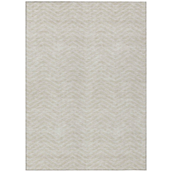 3' X 5' Beige And Gray Chevron Washable Indoor Outdoor Area Rug