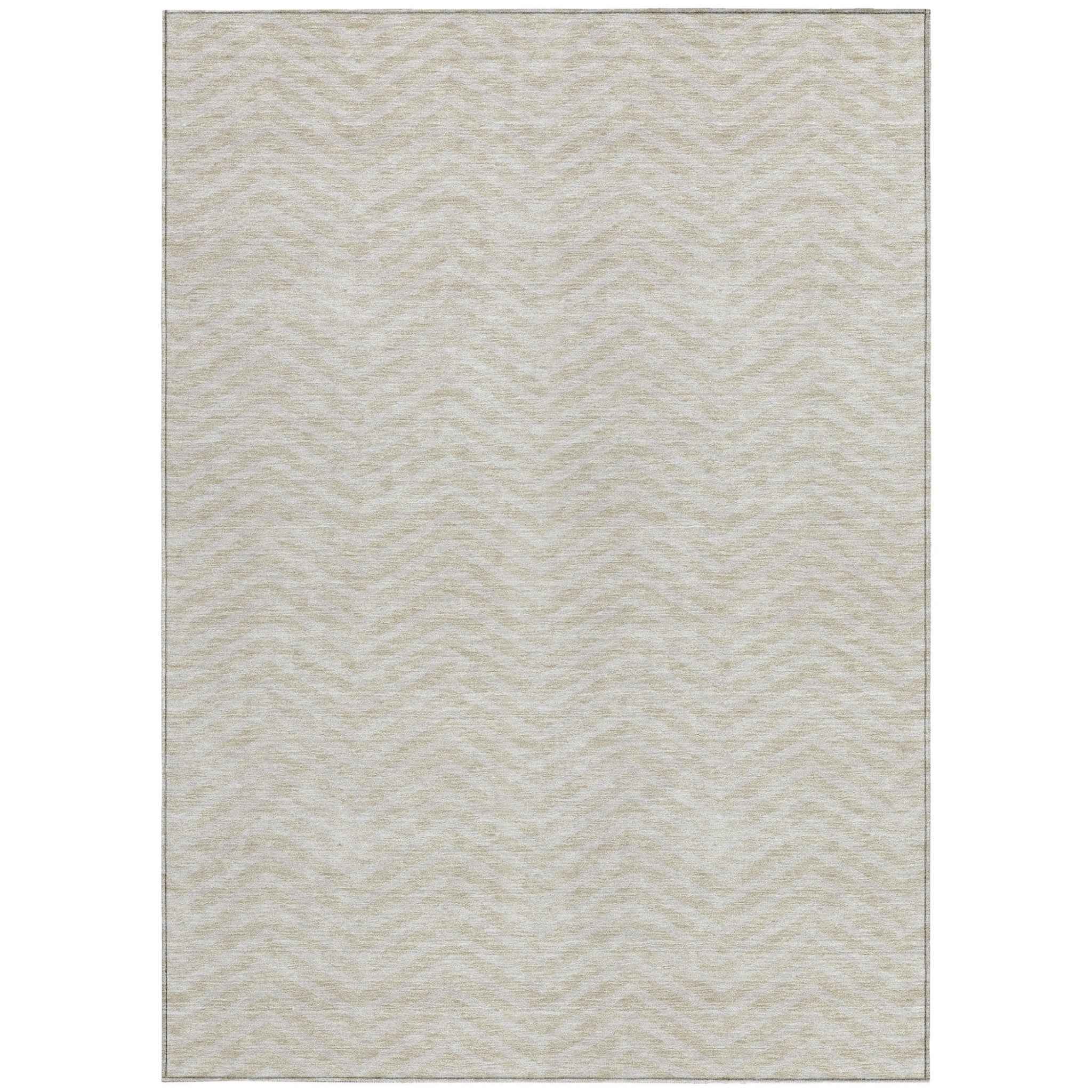 3' X 5' Beige And Gray Chevron Washable Indoor Outdoor Area Rug