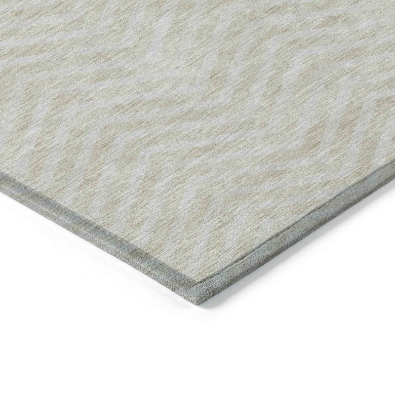 3' X 5' Beige And Gray Chevron Washable Indoor Outdoor Area Rug