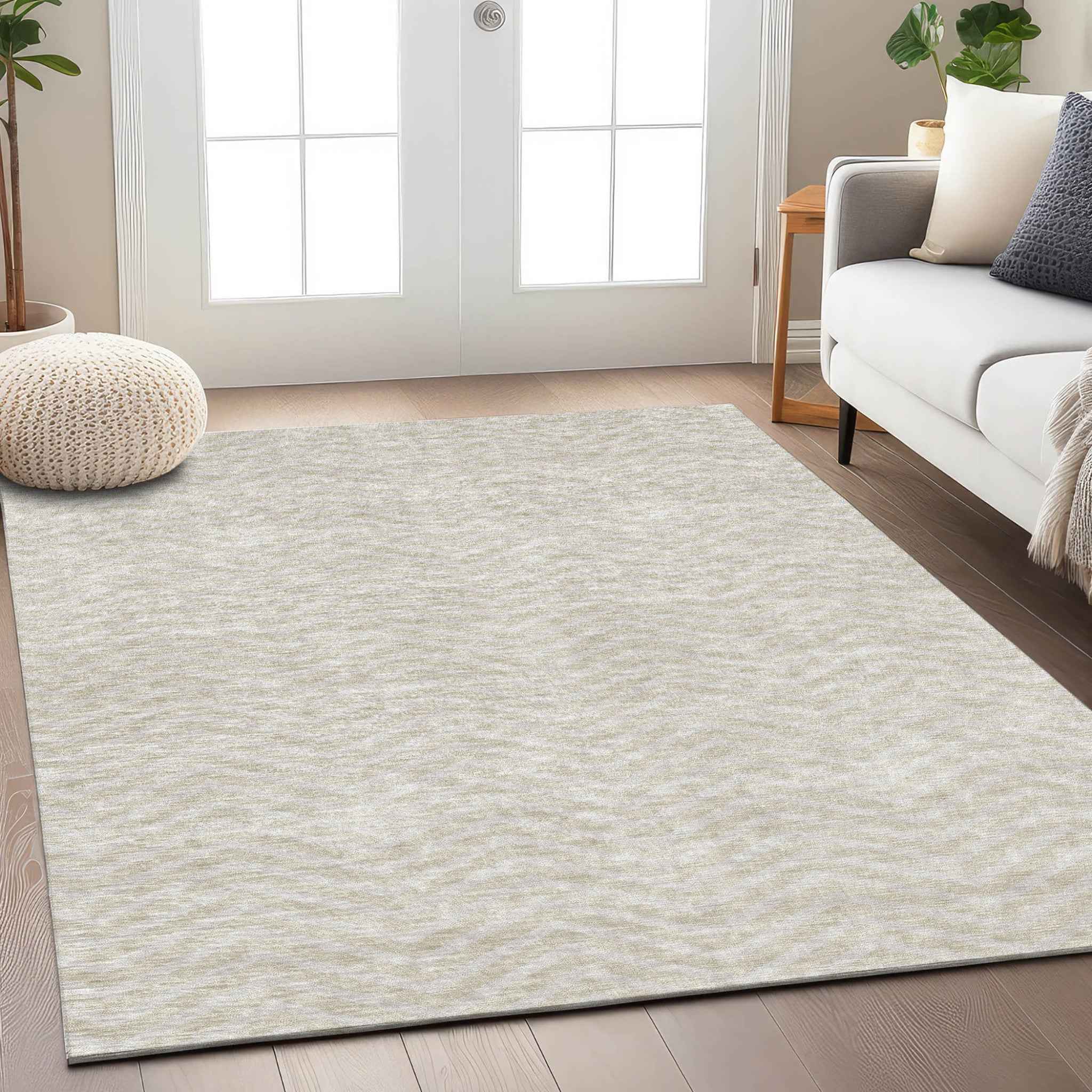 3' X 5' Beige And Gray Chevron Washable Indoor Outdoor Area Rug