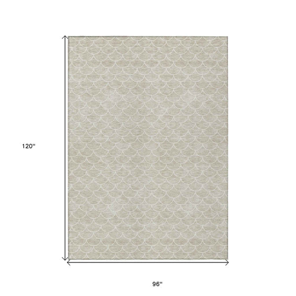 8' X 10' Beige And Ivory Geometric Washable Indoor Outdoor Area Rug