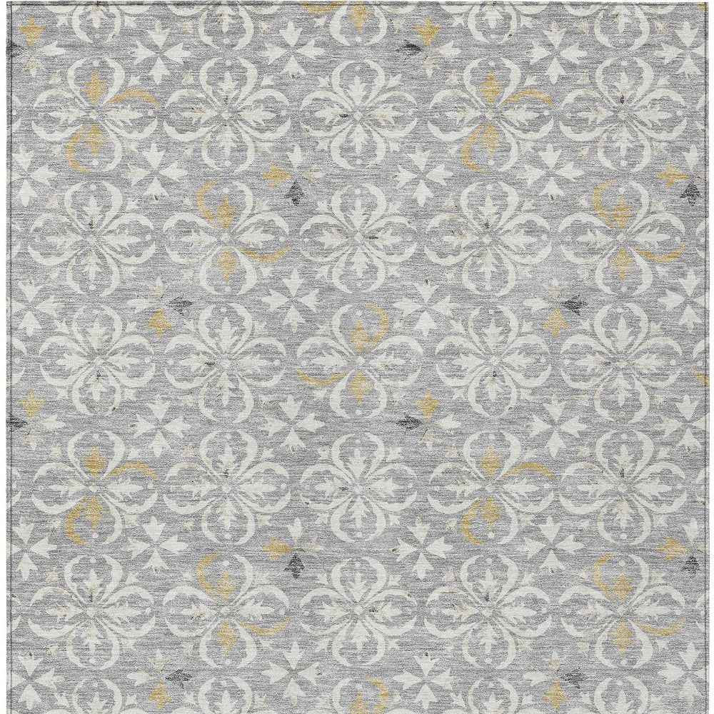 9' X 12' Gray Ivory And Brown Floral Washable Indoor Outdoor Area Rug
