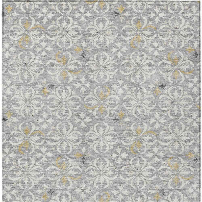 9' X 12' Gray Ivory And Brown Floral Washable Indoor Outdoor Area Rug