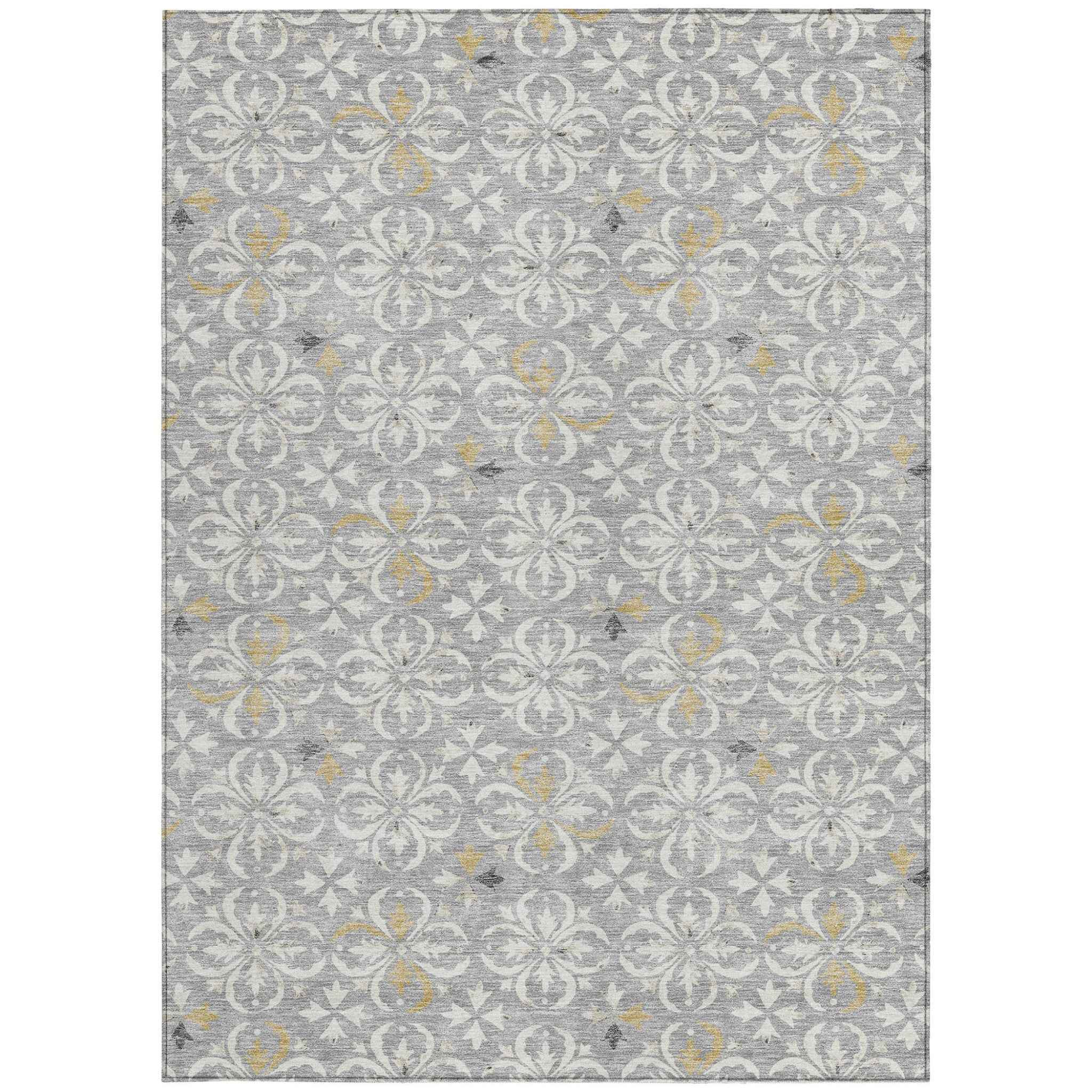 9' X 12' Gray Ivory And Brown Floral Washable Indoor Outdoor Area Rug