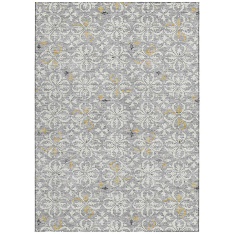9' X 12' Gray Ivory And Brown Floral Washable Indoor Outdoor Area Rug