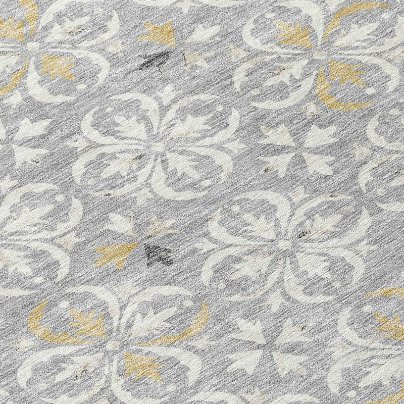9' X 12' Gray Ivory And Brown Floral Washable Indoor Outdoor Area Rug