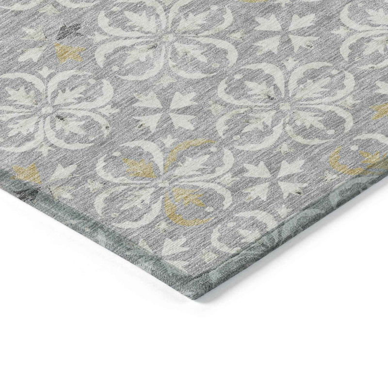 9' X 12' Gray Ivory And Brown Floral Washable Indoor Outdoor Area Rug