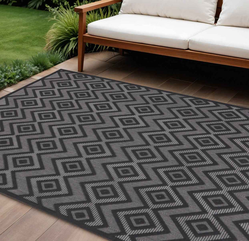 8' X 10' Black Indoor Outdoor Area Rug