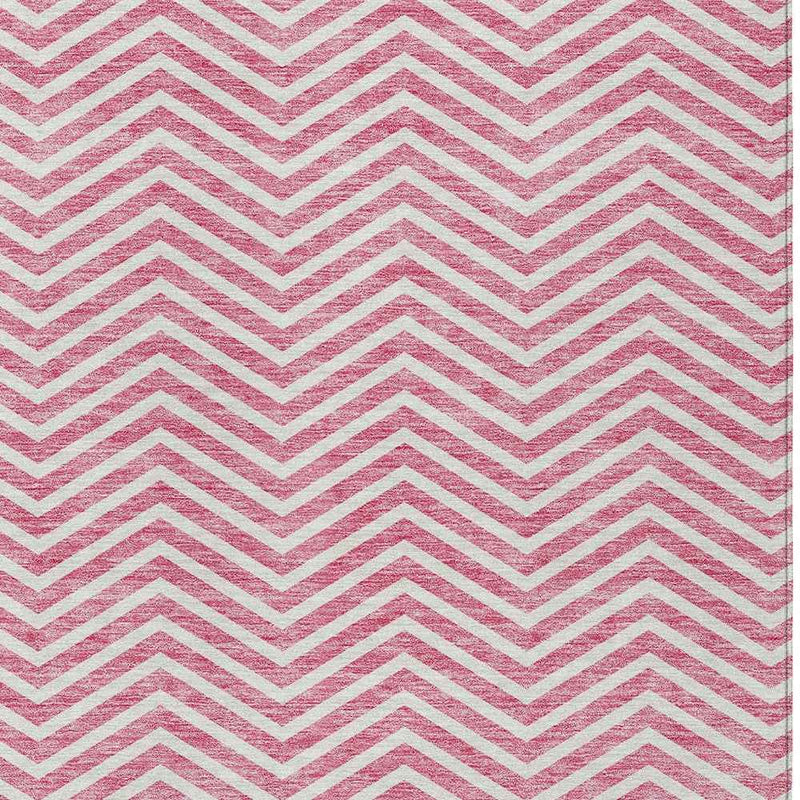 5' X 8' Pink And Ivory Chevron Washable Indoor Outdoor Area Rug