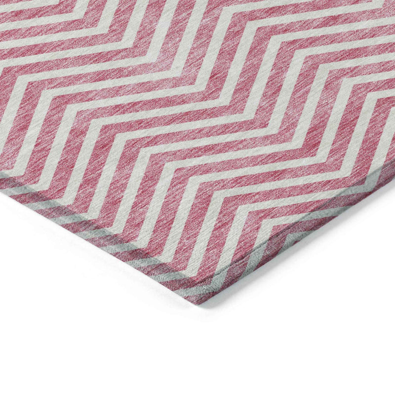5' X 8' Pink And Ivory Chevron Washable Indoor Outdoor Area Rug