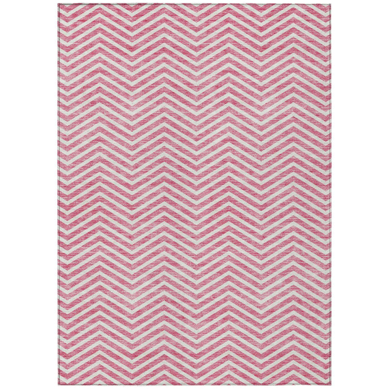 5' X 8' Pink And Ivory Chevron Washable Indoor Outdoor Area Rug