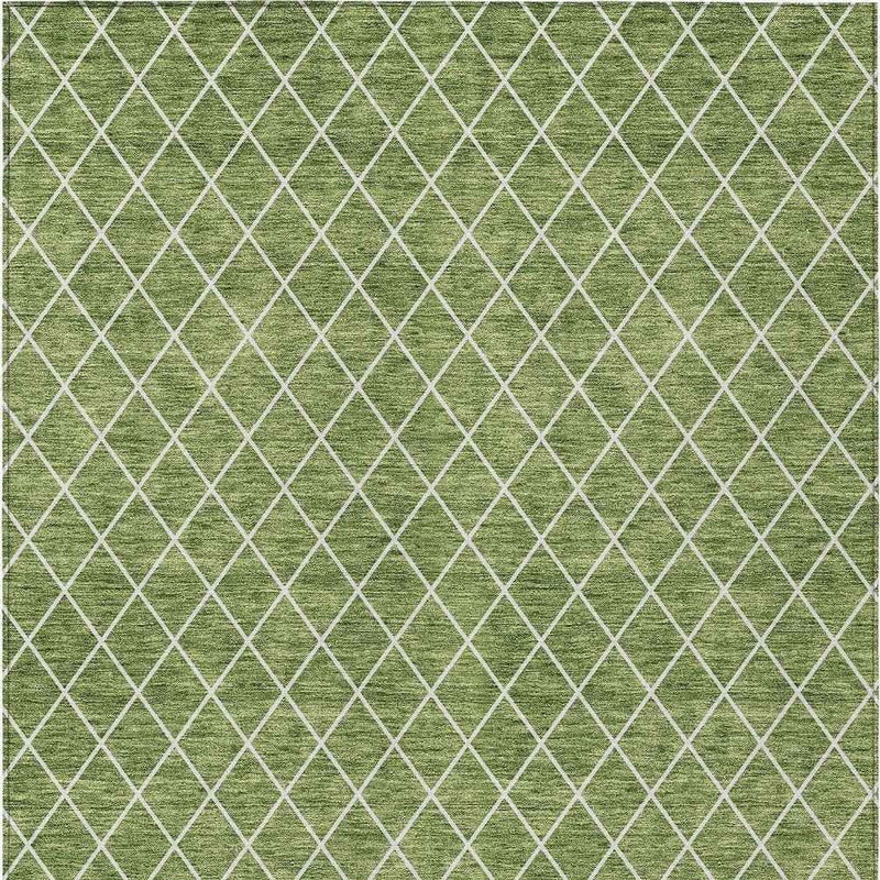 3' X 5' Green And Ivory Geometric Washable Indoor Outdoor Area Rug