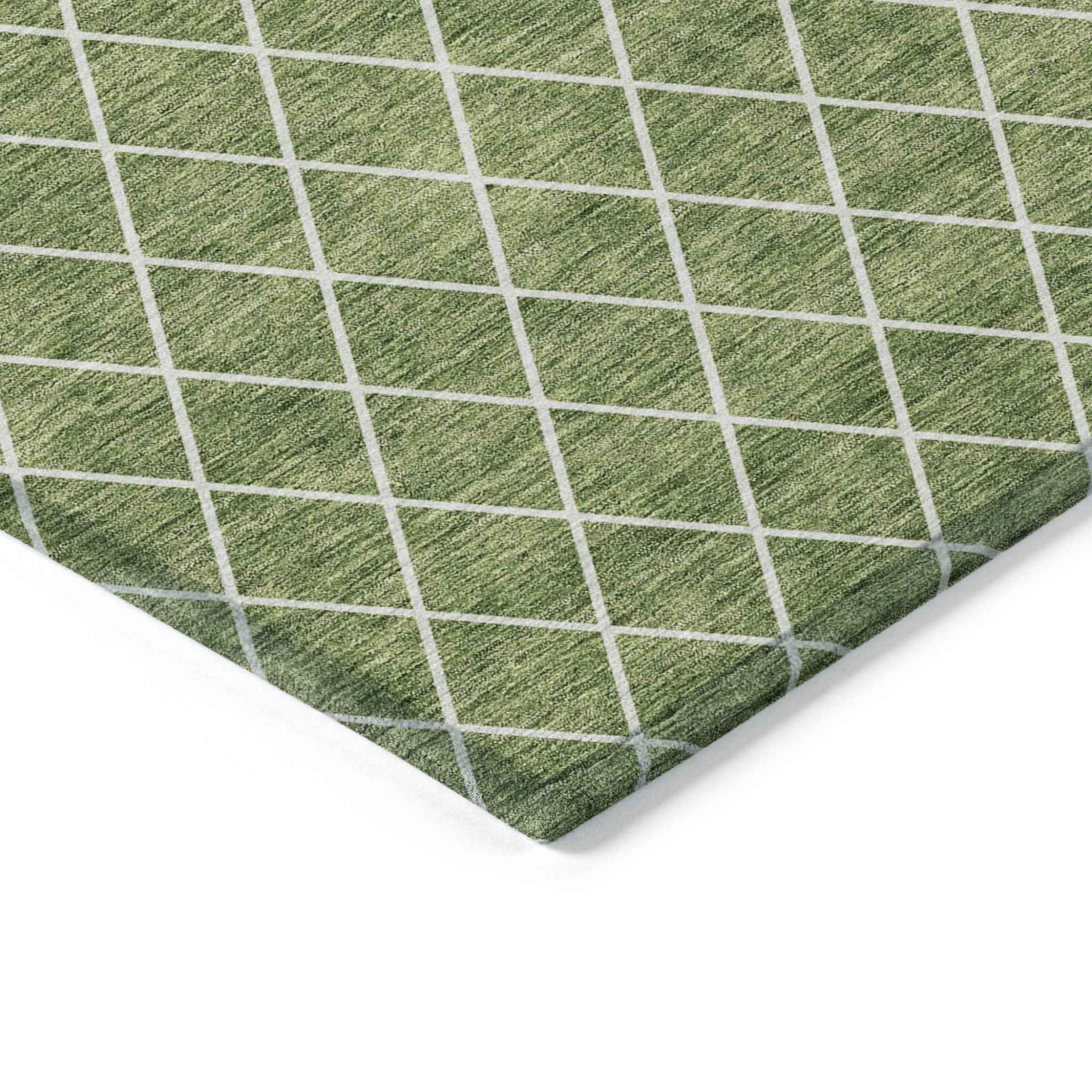 3' X 5' Green And Ivory Geometric Washable Indoor Outdoor Area Rug