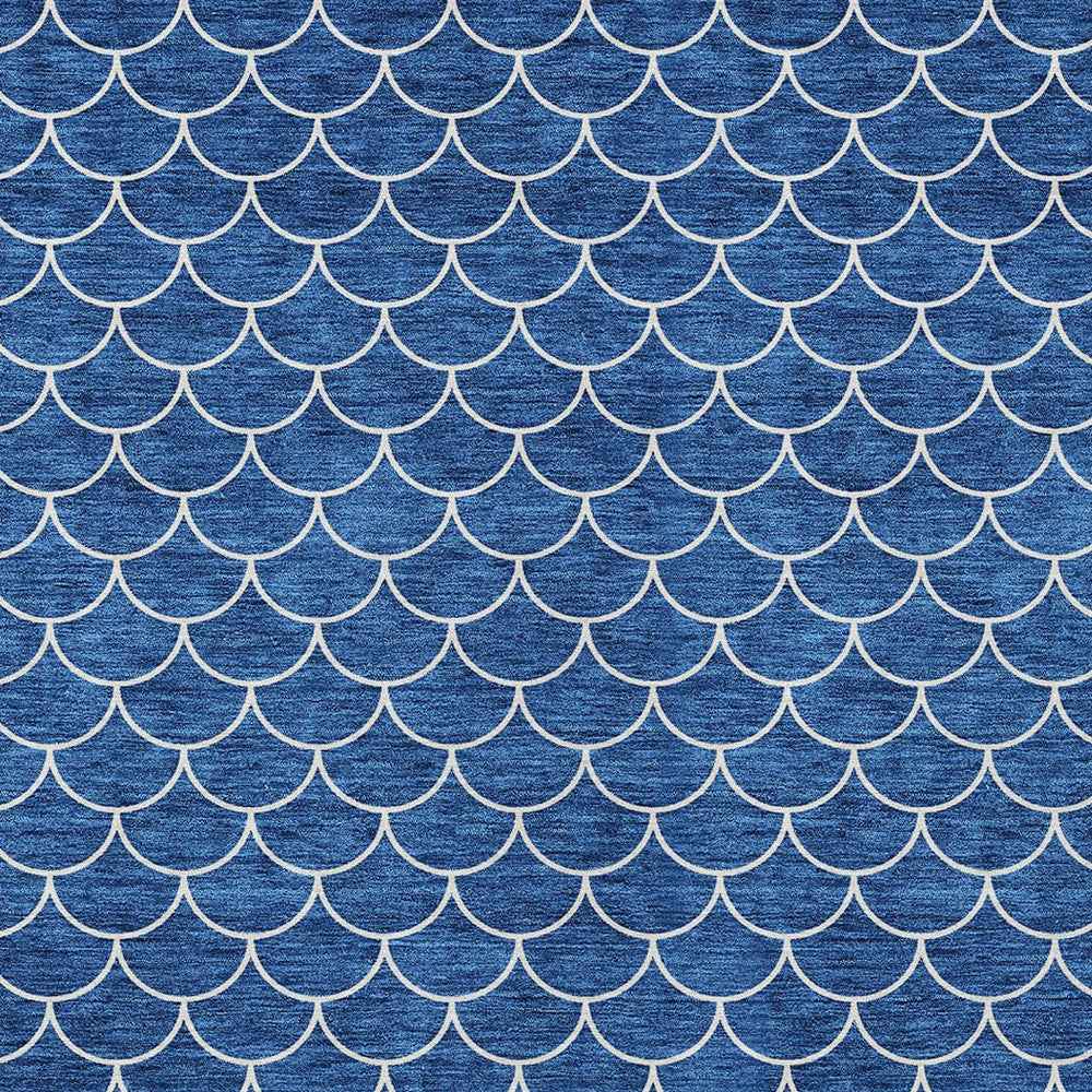10' X 14' Blue And Ivory Geometric Washable Indoor Outdoor Area Rug