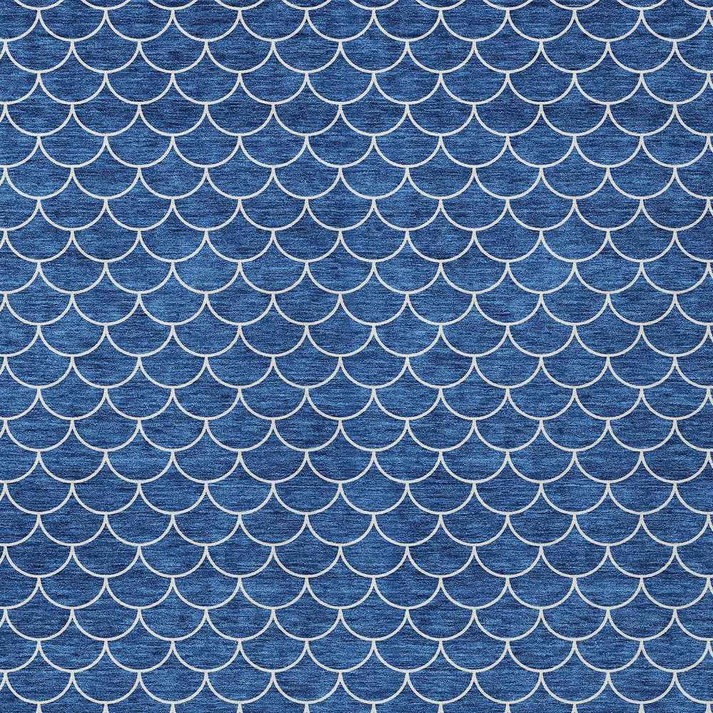 10' X 14' Blue And Ivory Geometric Washable Indoor Outdoor Area Rug