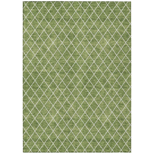 5' X 8' Green And Ivory Geometric Washable Indoor Outdoor Area Rug
