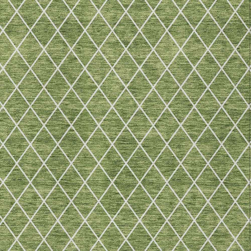 5' X 8' Green And Ivory Geometric Washable Indoor Outdoor Area Rug