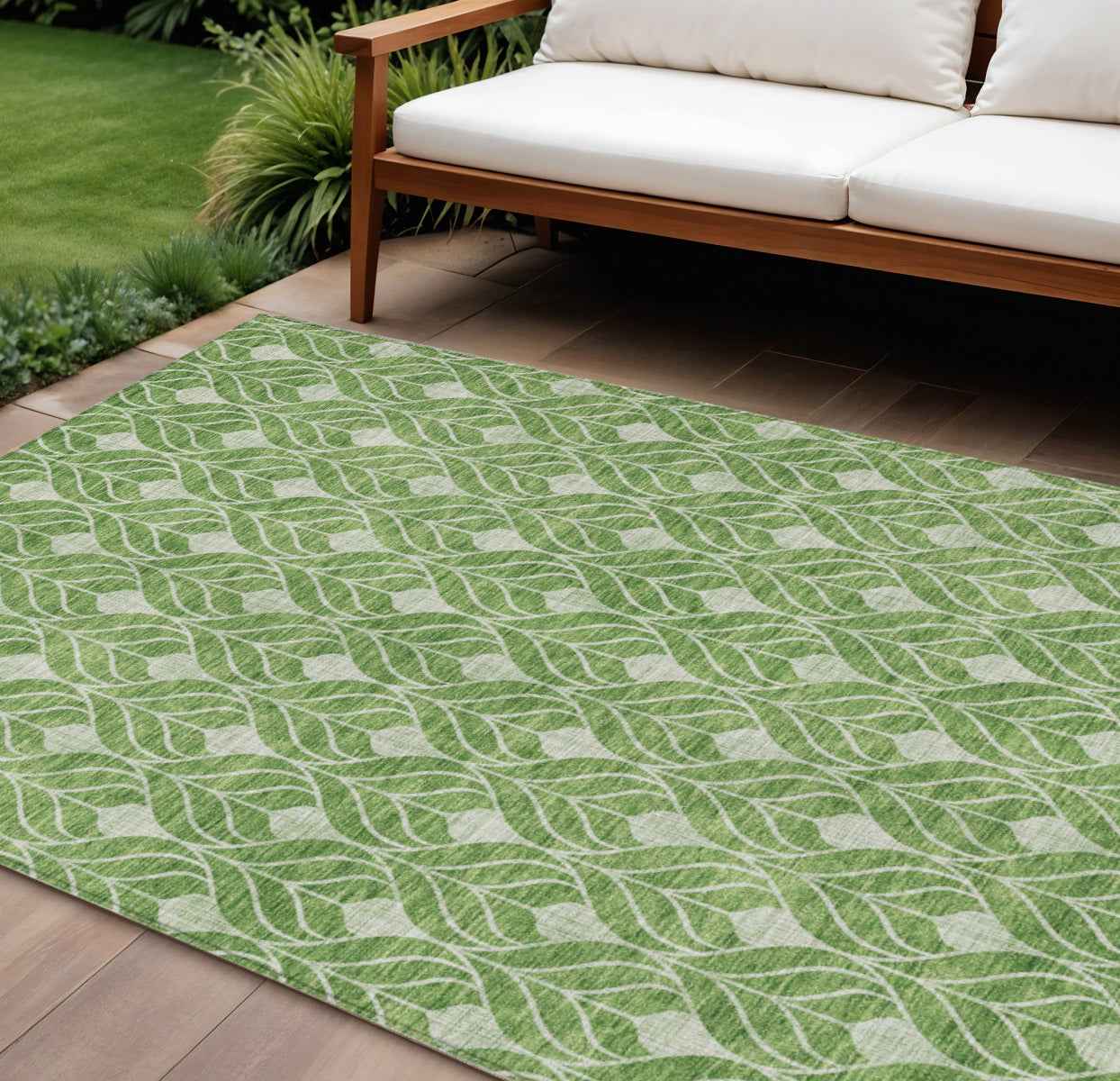 9' X 12' Green And Light Green Geometric Washable Indoor Outdoor Area Rug