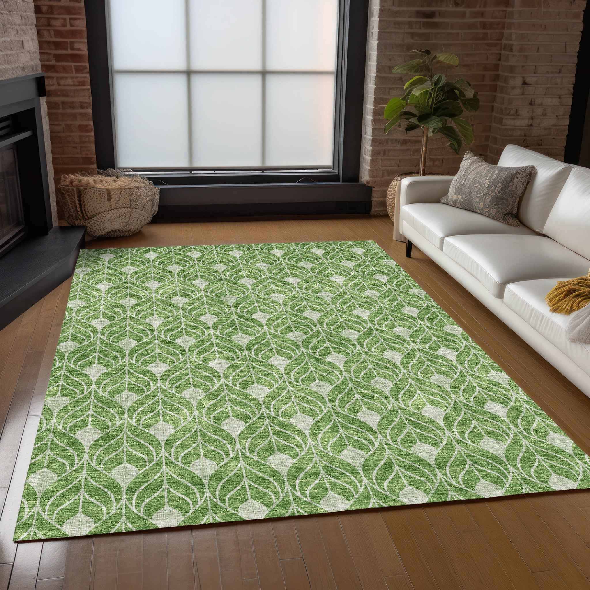 9' X 12' Green And Light Green Geometric Washable Indoor Outdoor Area Rug