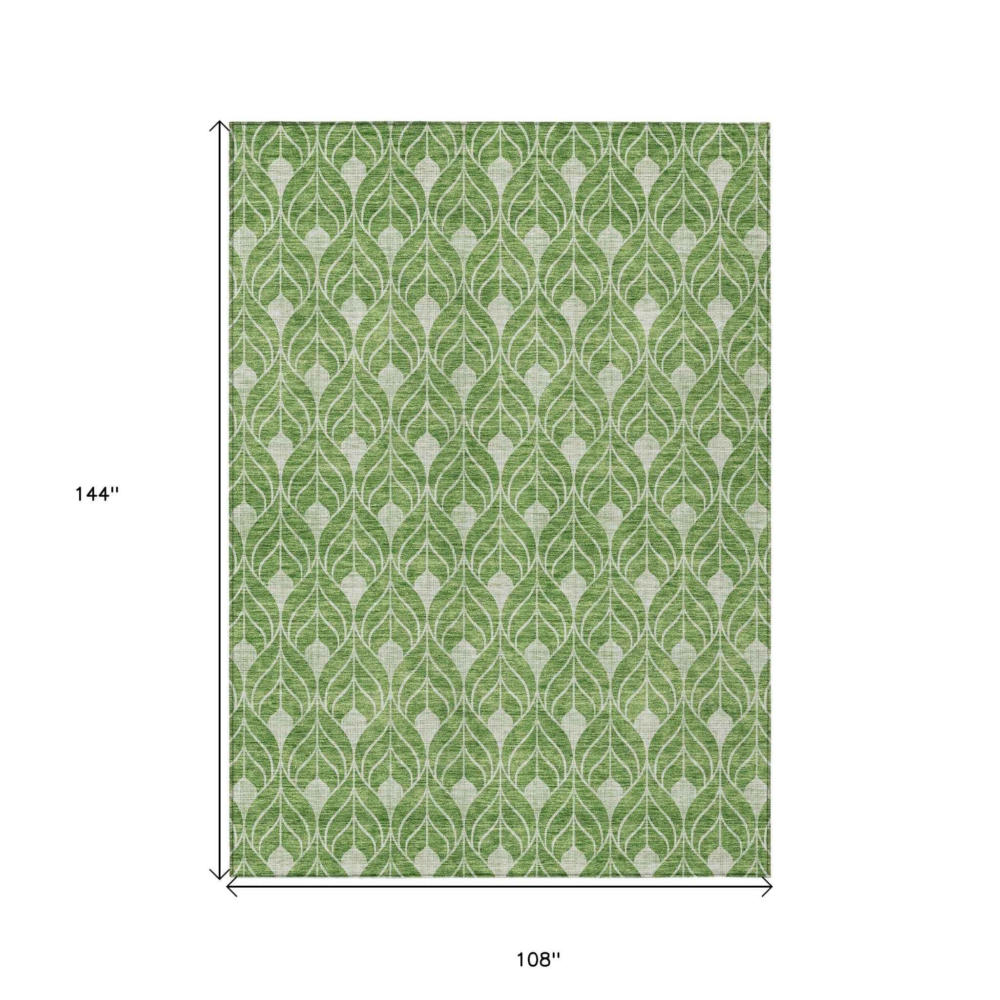 9' X 12' Green And Light Green Geometric Washable Indoor Outdoor Area Rug