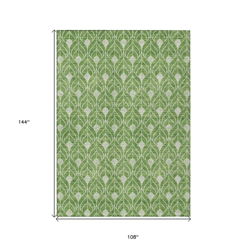 9' X 12' Green And Light Green Geometric Washable Indoor Outdoor Area Rug