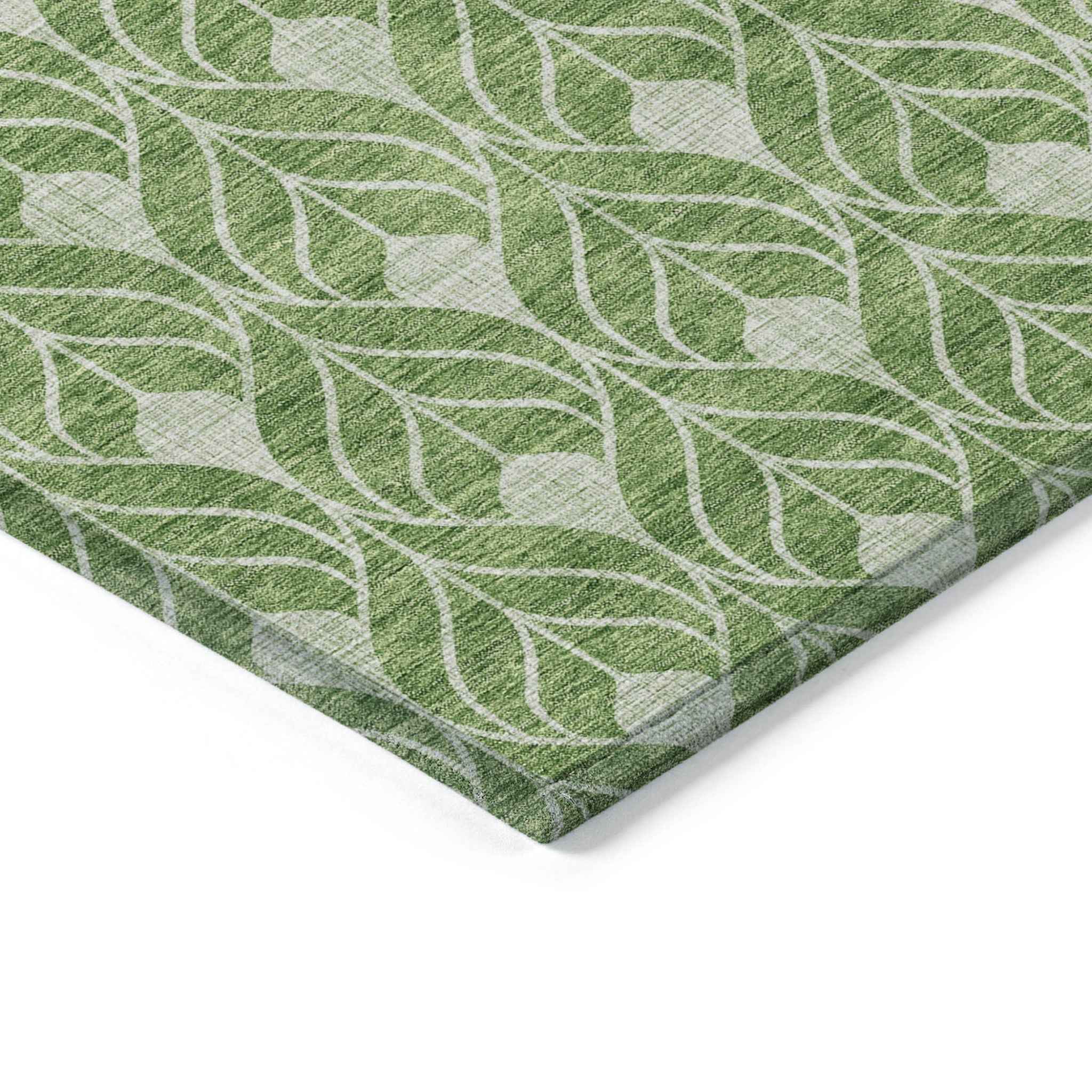 9' X 12' Green And Light Green Geometric Washable Indoor Outdoor Area Rug