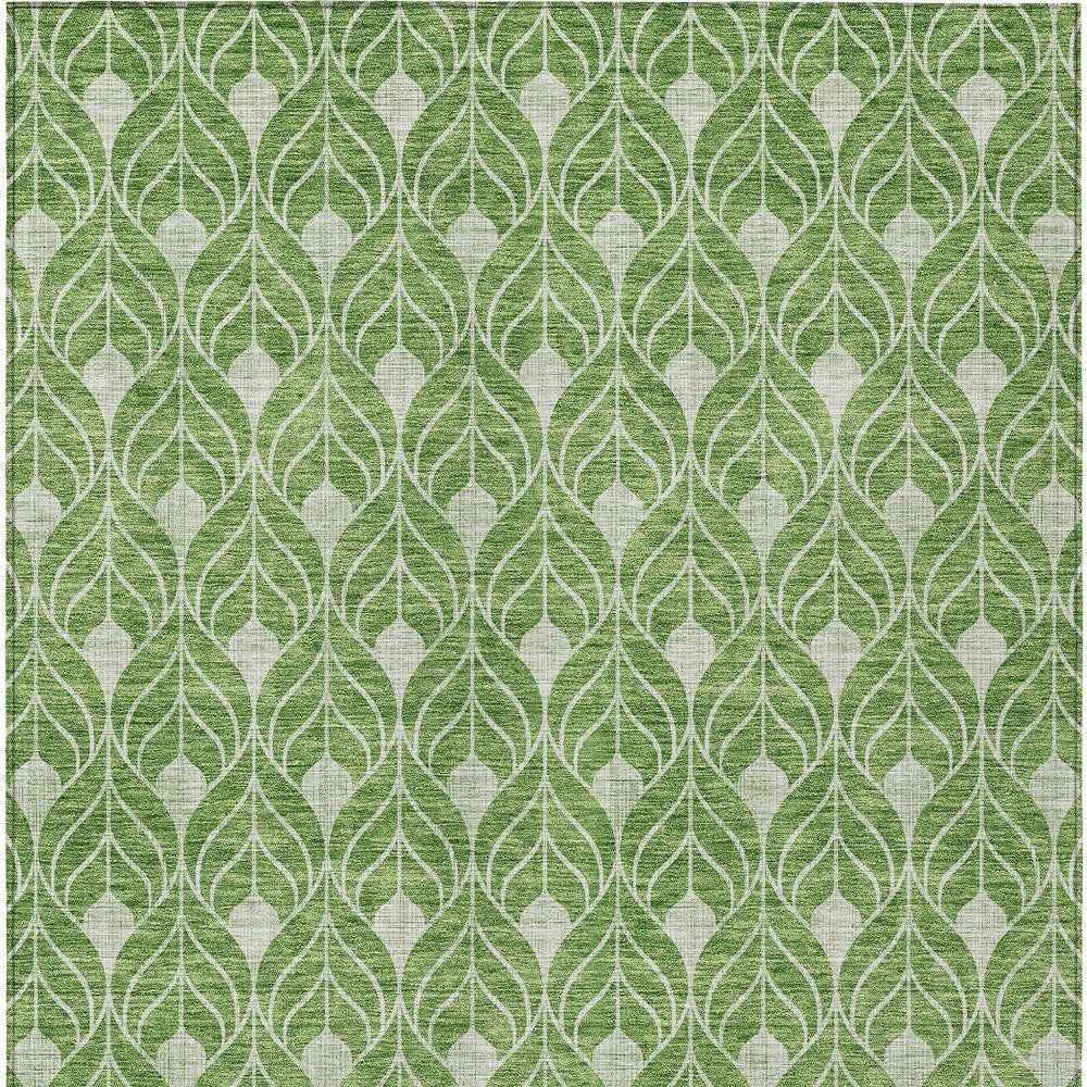 9' X 12' Green And Light Green Geometric Washable Indoor Outdoor Area Rug