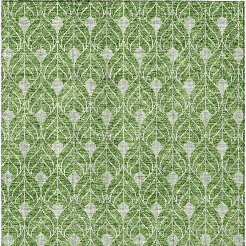 9' X 12' Green And Light Green Geometric Washable Indoor Outdoor Area Rug