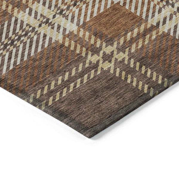 3' X 5' Chocolate Copper And Gold Plaid Washable Indoor Outdoor Area Rug