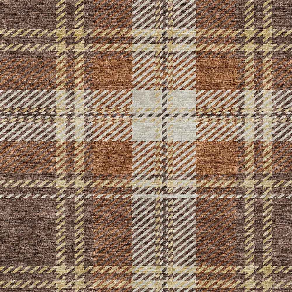 3' X 5' Chocolate Copper And Gold Plaid Washable Indoor Outdoor Area Rug