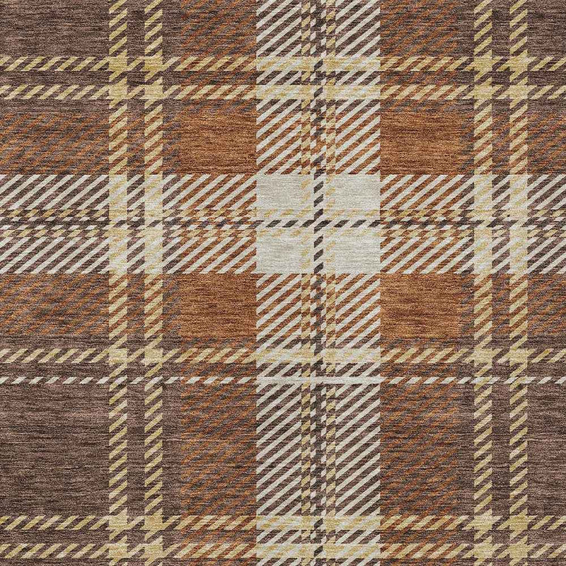 3' X 5' Chocolate Copper And Gold Plaid Washable Indoor Outdoor Area Rug