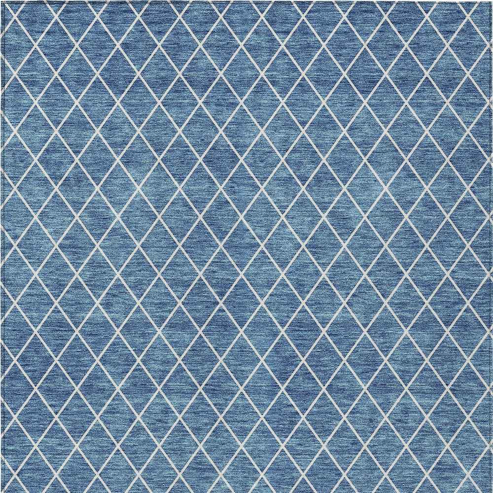 3' X 5' Denim Blue And Ivory Geometric Washable Indoor Outdoor Area Rug