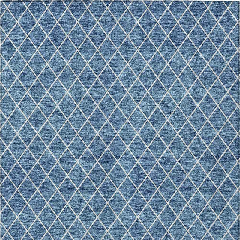 3' X 5' Denim Blue And Ivory Geometric Washable Indoor Outdoor Area Rug