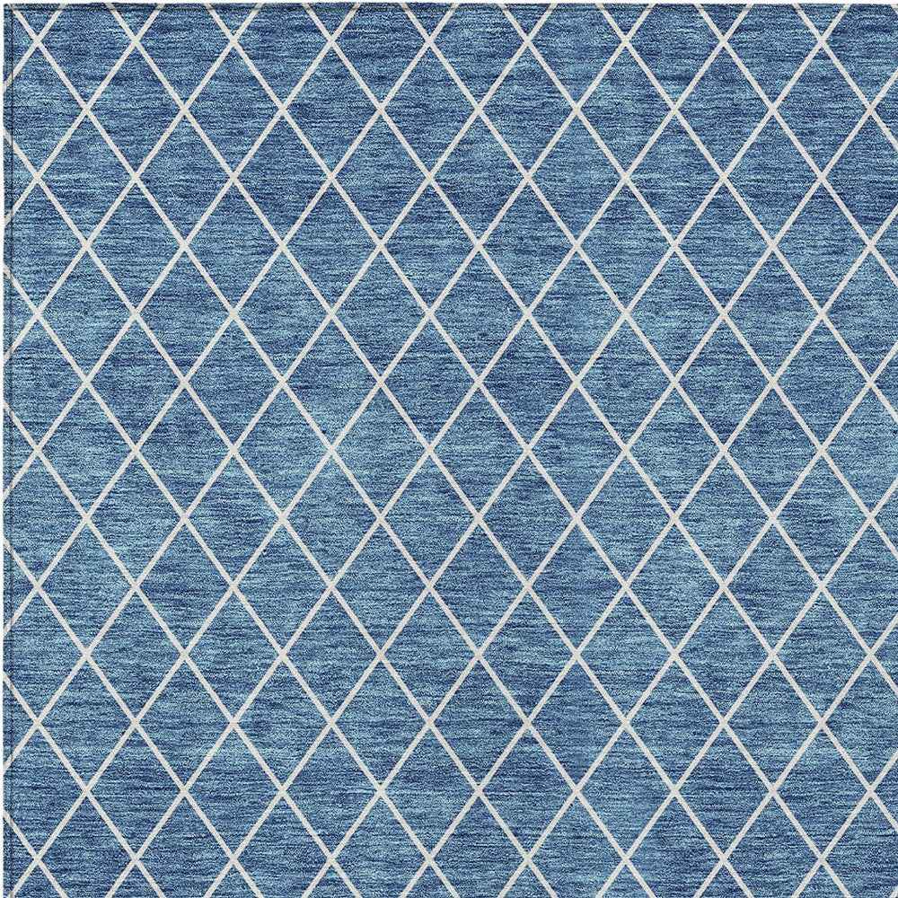 3' X 5' Denim Blue And Ivory Geometric Washable Indoor Outdoor Area Rug