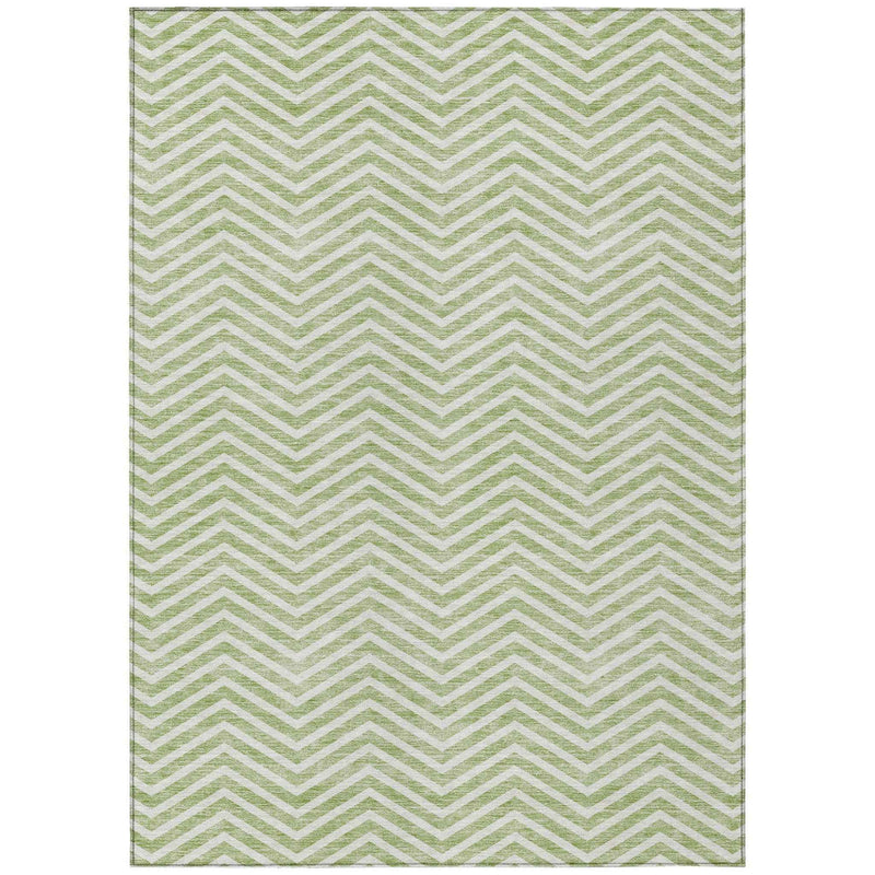 9' X 12' Artichoke Green And Ivory Chevron Washable Indoor Outdoor Area Rug