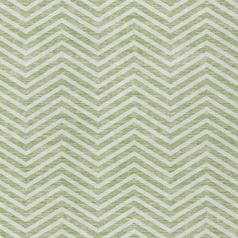 9' X 12' Artichoke Green And Ivory Chevron Washable Indoor Outdoor Area Rug