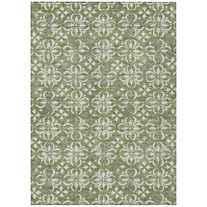 8' X 10' Green Gray And Ivory Floral Washable Indoor Outdoor Area Rug