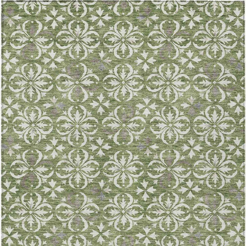 8' X 10' Green Gray And Ivory Floral Washable Indoor Outdoor Area Rug