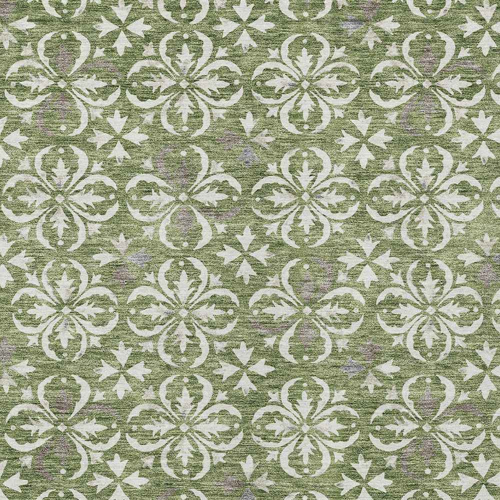8' X 10' Green Gray And Ivory Floral Washable Indoor Outdoor Area Rug