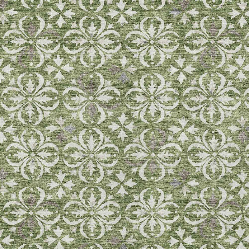 8' X 10' Green Gray And Ivory Floral Washable Indoor Outdoor Area Rug