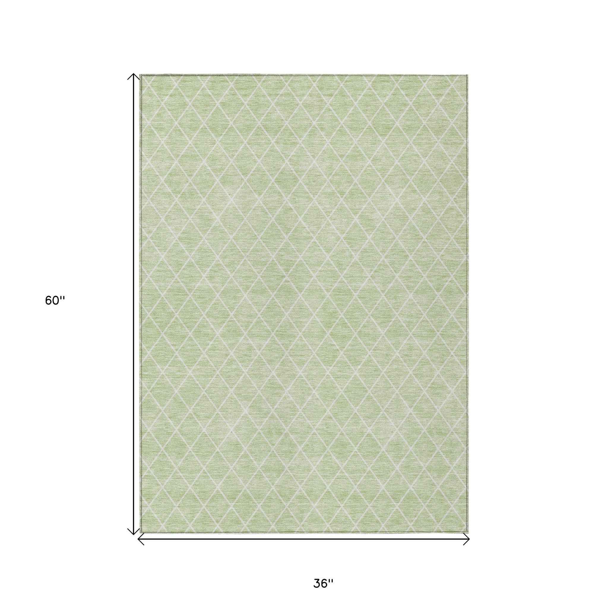 3' X 5' Mint Green And Ivory Geometric Washable Indoor Outdoor Area Rug