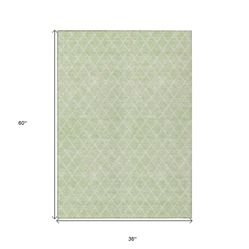 3' X 5' Mint Green And Ivory Geometric Washable Indoor Outdoor Area Rug