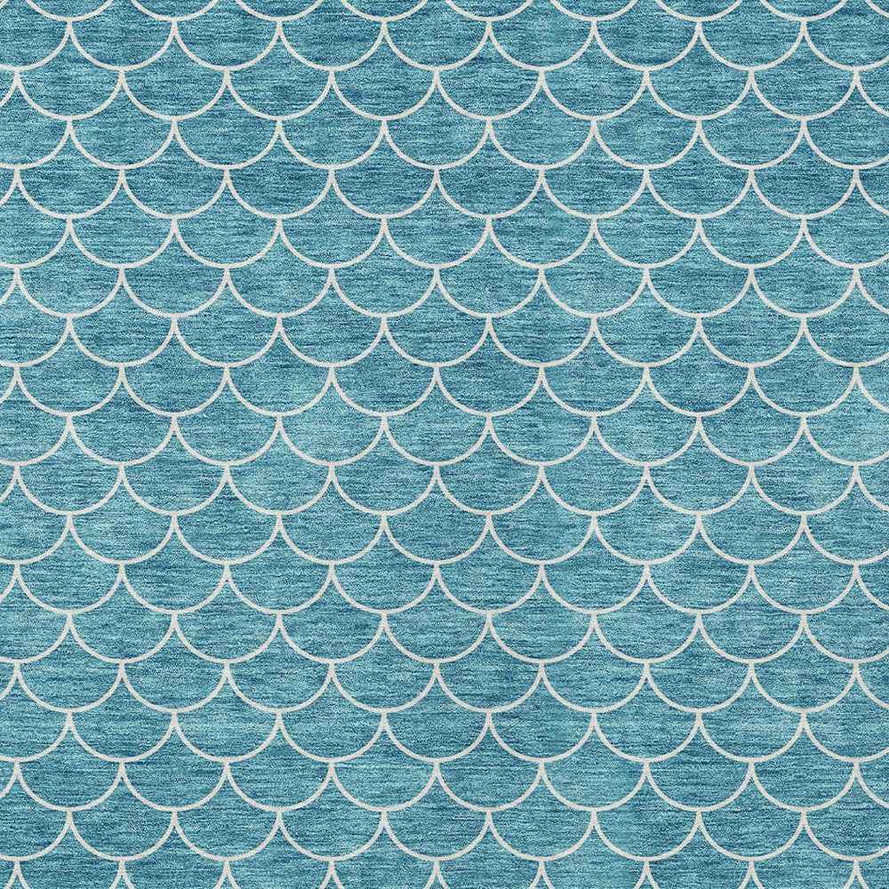 10' X 14' Teal Blue And Ivory Geometric Washable Indoor Outdoor Area Rug