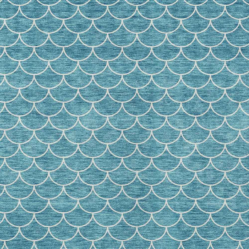 10' X 14' Teal Blue And Ivory Geometric Washable Indoor Outdoor Area Rug