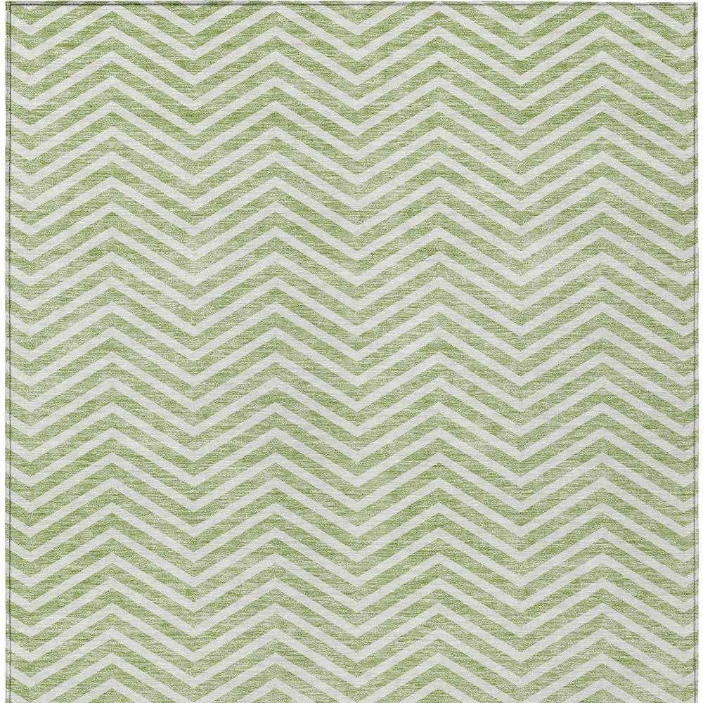 10' X 14' Artichoke Green And Ivory Chevron Washable Indoor Outdoor Area Rug