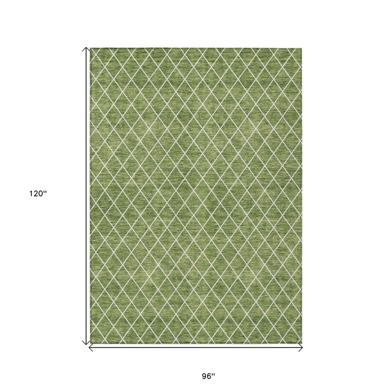 8' X 10' Green And Ivory Geometric Washable Indoor Outdoor Area Rug