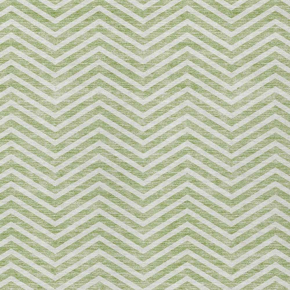 10' X 14' Artichoke Green And Ivory Chevron Washable Indoor Outdoor Area Rug